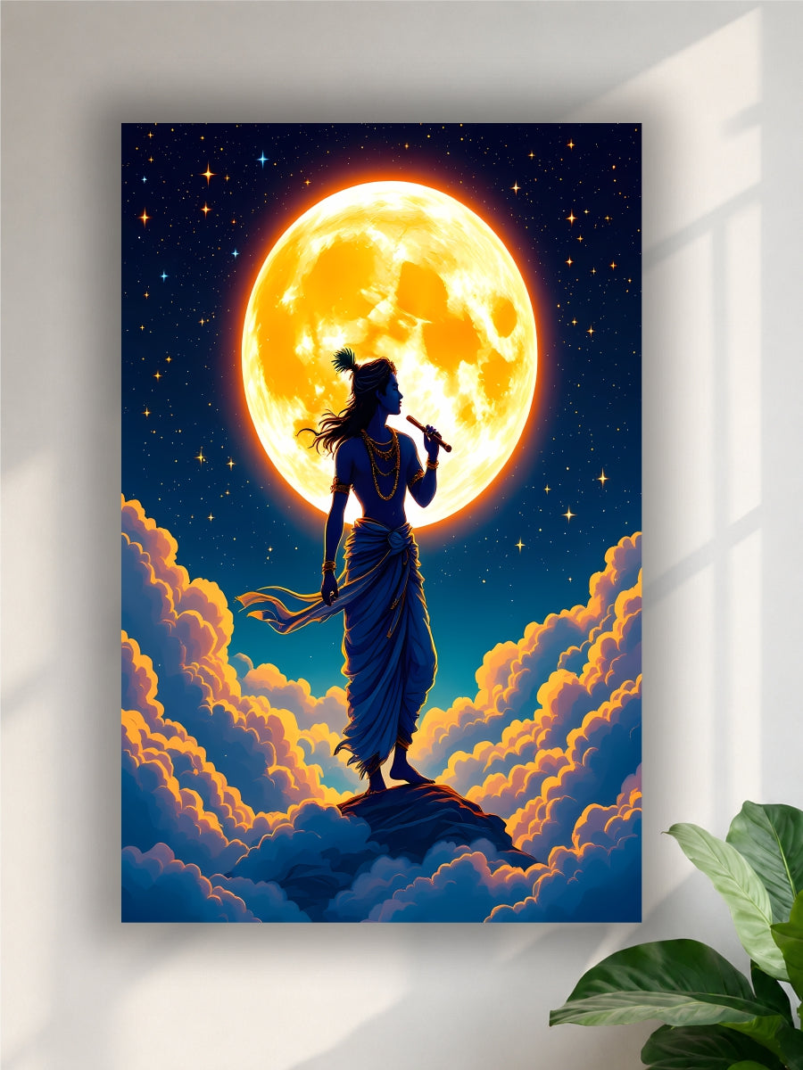 Lord Krishna Flute Moon Poster |Single Poster