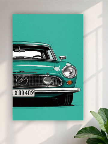 Vintage Volvo Classic Car Poster | Retro Turquoise Car