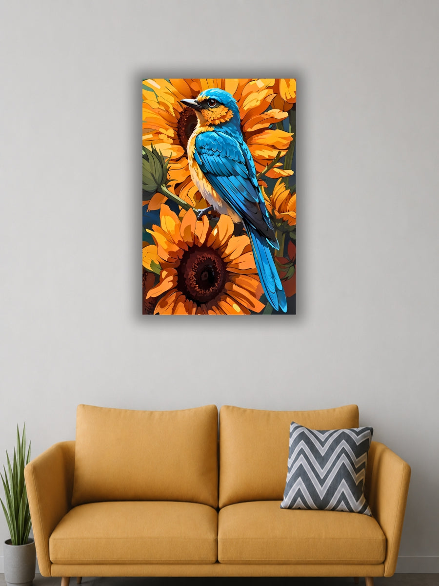 Blue Bird & Sunflower Wall Poster