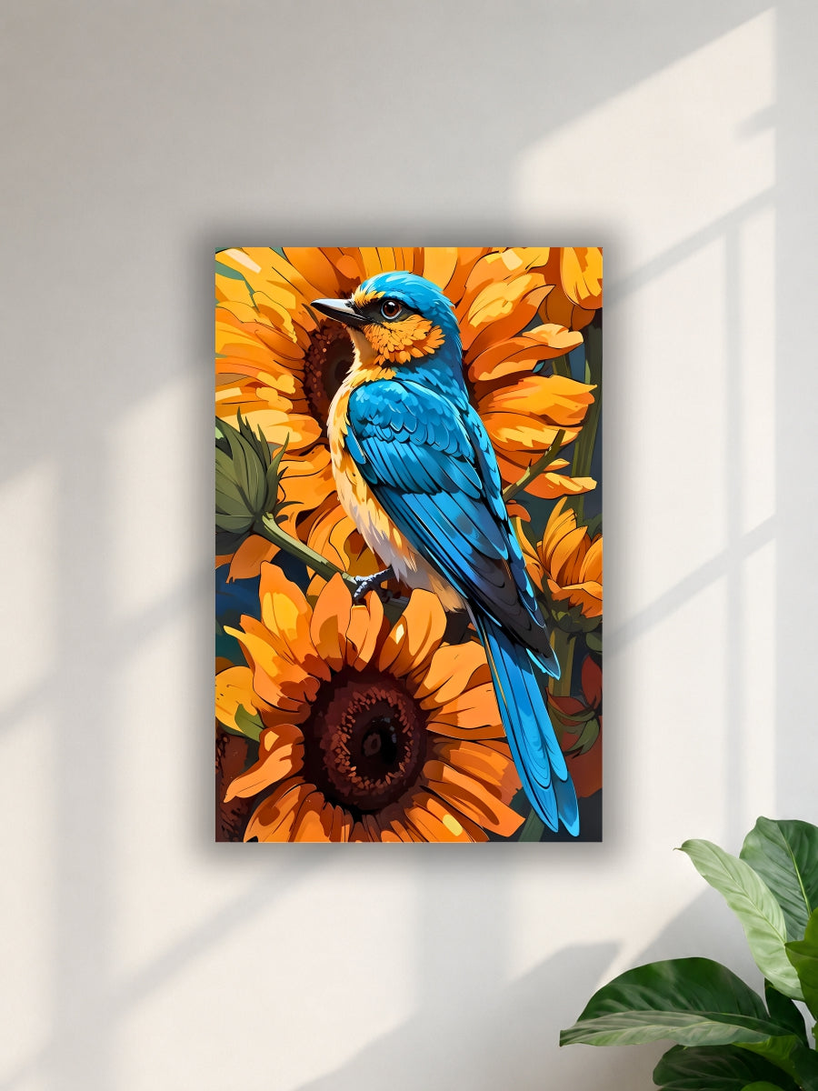 Blue Bird & Sunflower Wall Poster