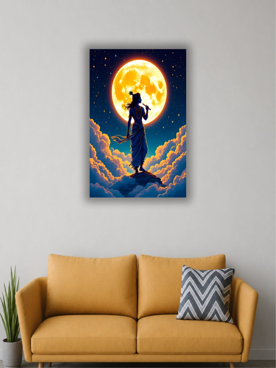 Lord Krishna Flute Moon Poster |Single Poster