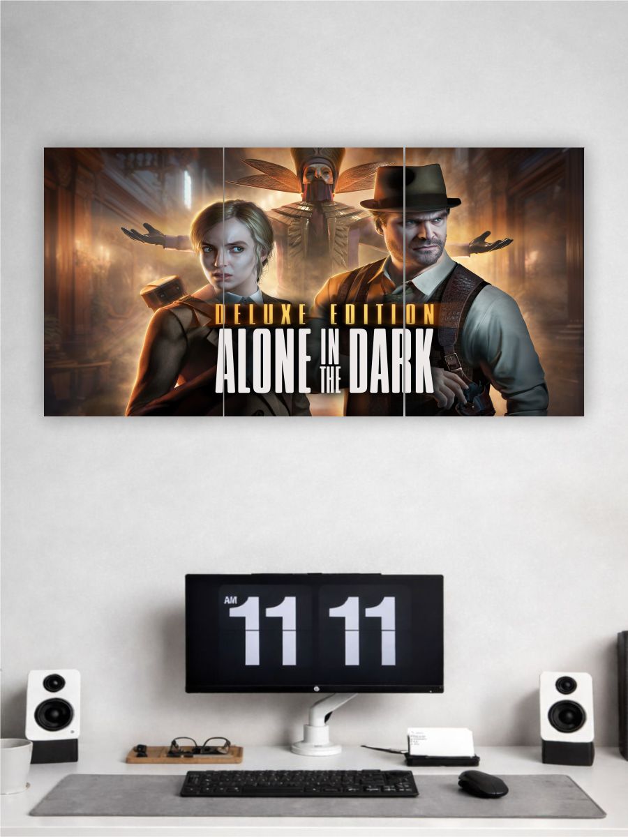 Decorative wall art for a gaming setup with 'Alone in the Dark' theme.