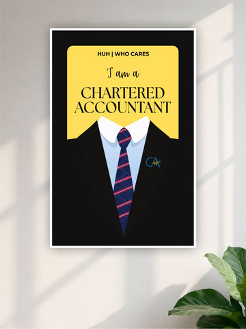 Poster of a suit with a yellow speech bubble and text on a wall.