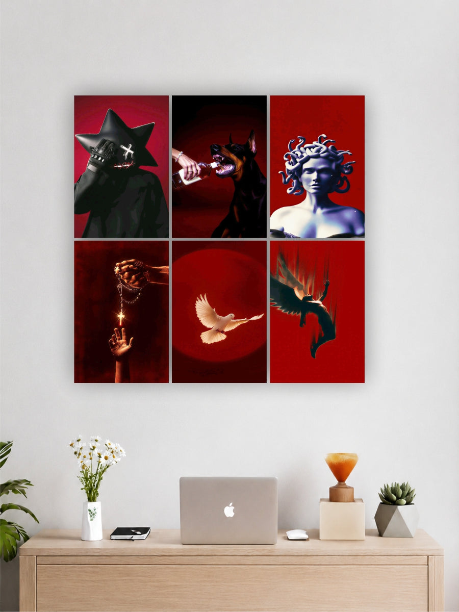 Dark Fantasy Red Aesthetic Wall Art Set of 6 Posters