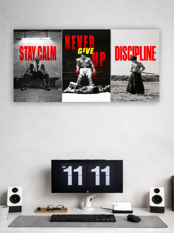 Gym Motivation Poster Set – Stay Calm, Never Give Up & Discipline