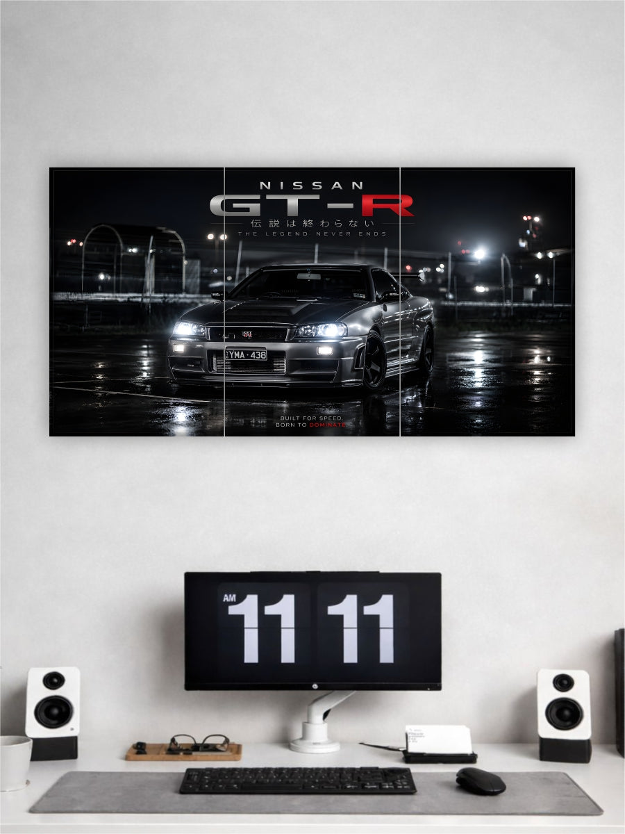 Nissan GT-R R34 Split Poster | JDM Legend Wall Art