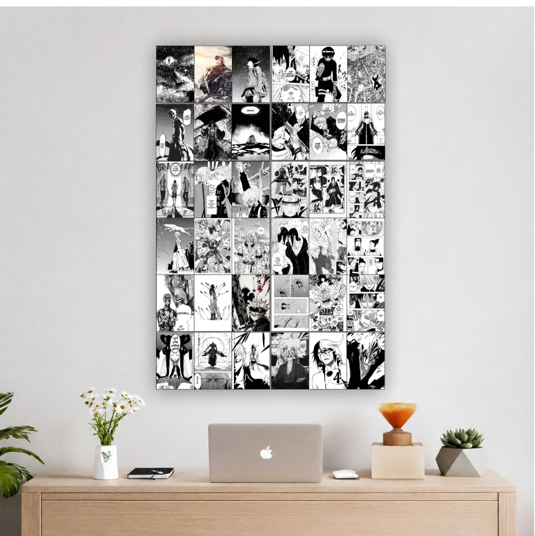 Manga Anime Wall Poster Black & White Collage – Aesthetic Room Decor