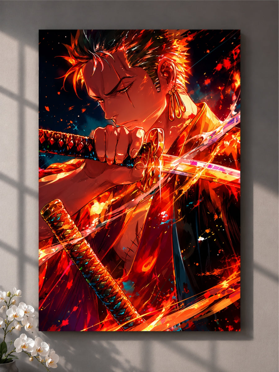 Animated character with a sword on a dark background