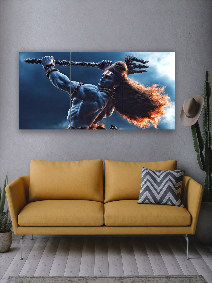 Mahadev Unleashed Split Wall Art - Premium Devotional Wall