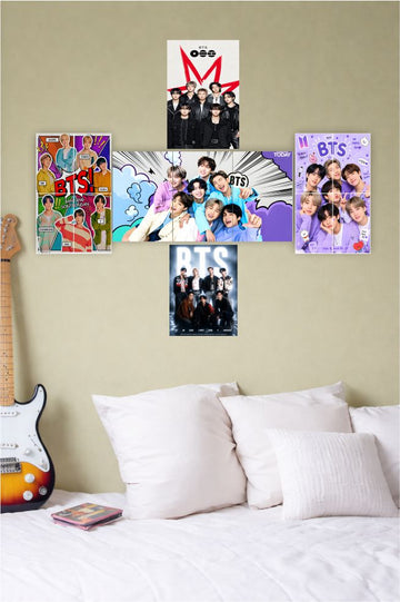 BTS Wall Poster Set of 5 for Room Decor | K-Pop Band Posters